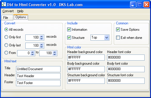 DKS DBF to Html Converter Screenshot